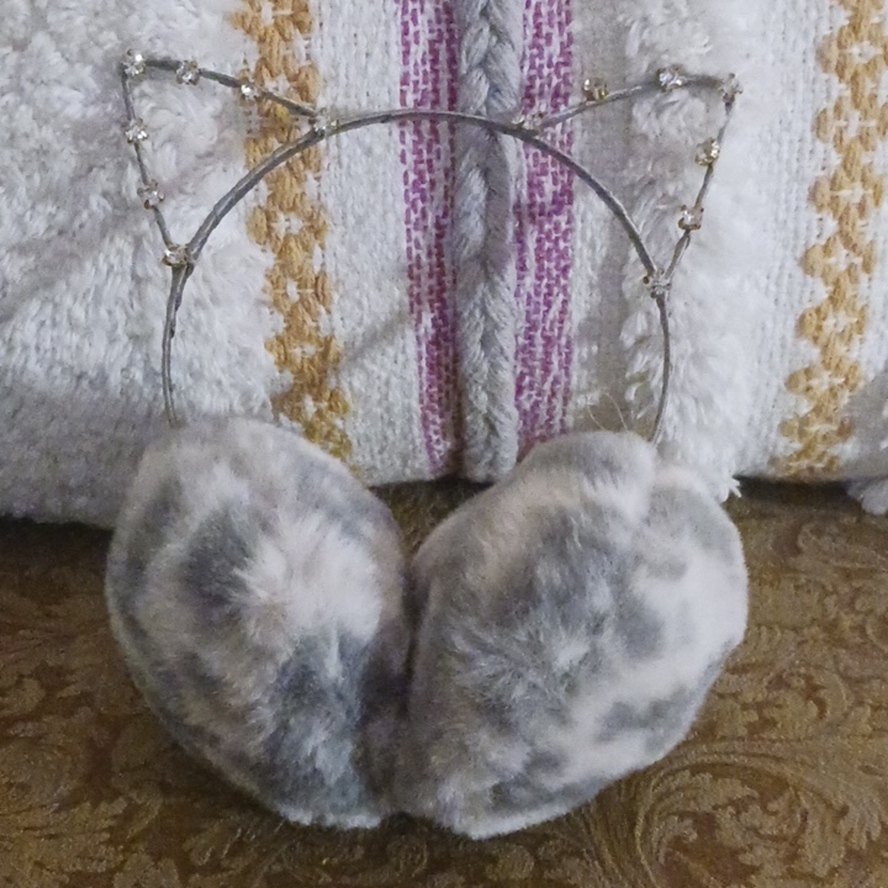 Gray Faux Fur Cat Ear Earmuffs